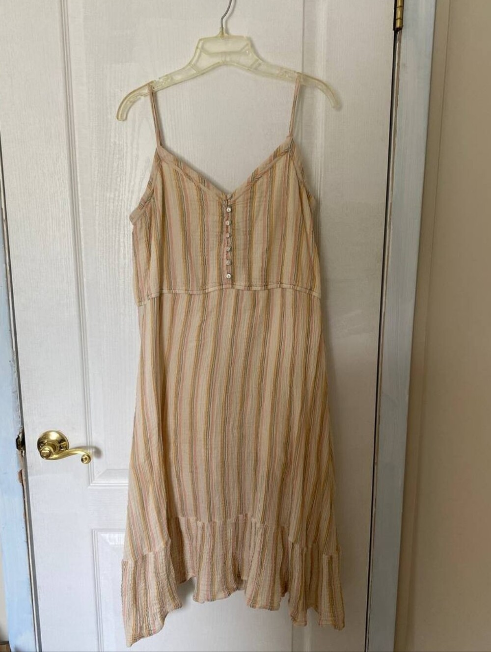 American Eagle Button Front Striped Mid Length 100% Cotton Dress with Adjustable